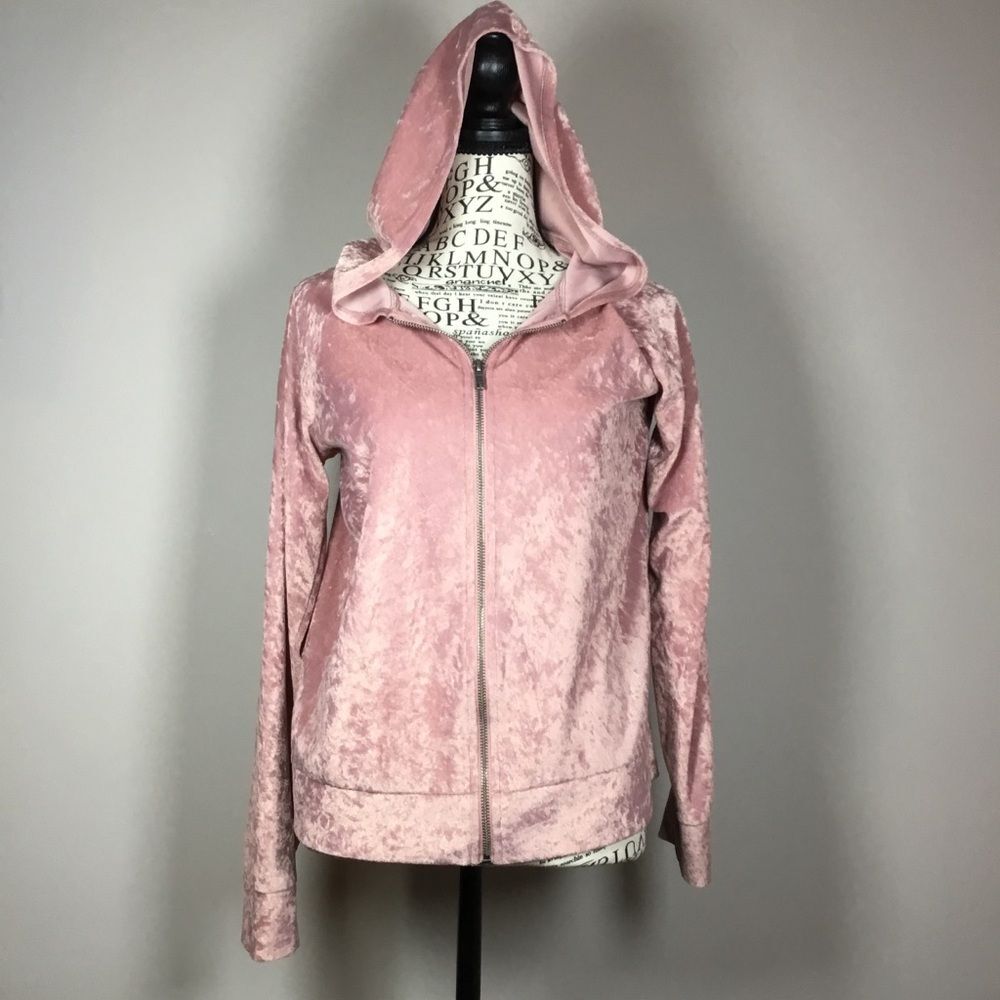 Pink hooded velour velvet jacket fairy fairycore feminine sz S y2k mcbling